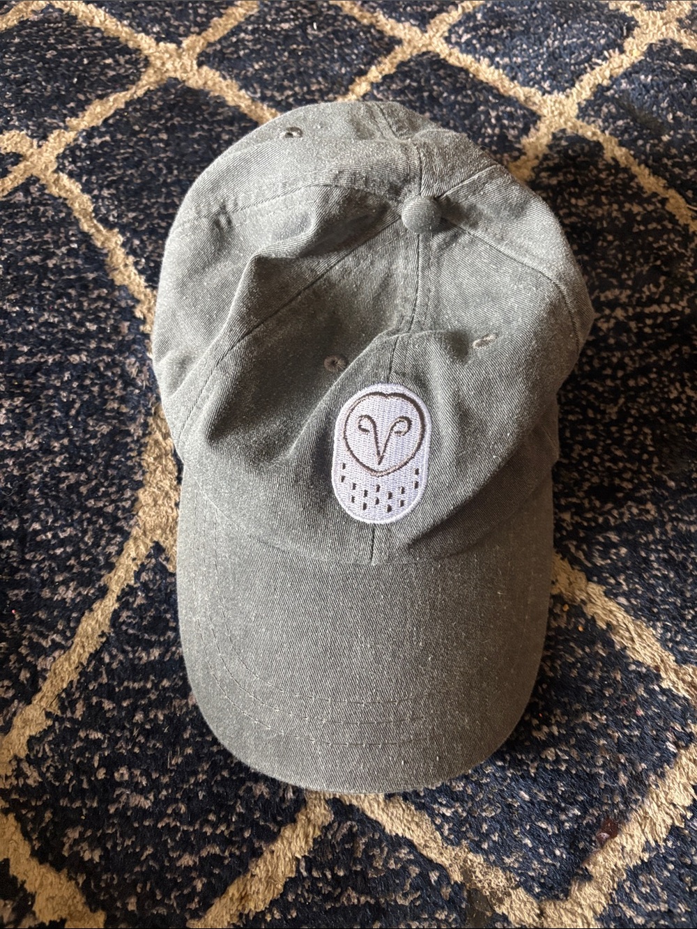 Kids Olive Green Owl Baseball Cap